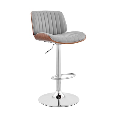 Armen Living Brock Adjustable Gray Faux Leather and Walnut Wood with Chrome Finish Bar Stool LCBCBAWAGR